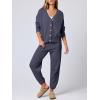 imageANRABESS Women 2 Piece Lounge Sets 2025 Fall Outfits Casual Waffle Knit Cardigan Sweater Pant Set Travel Airport ClothesNavy Blue