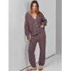 imageANRABESS Women 2 Piece Lounge Sets 2025 Fall Outfits Casual Waffle Knit Cardigan Sweater Pant Set Travel Airport ClothesNutmeg