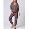 imageANRABESS Women 2 Piece Lounge Sets 2025 Fall Outfits Casual Waffle Knit Cardigan Sweater Pant Set Travel Airport ClothesNutmeg