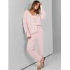 imageANRABESS Women 2 Piece Lounge Sets 2025 Fall Outfits Casual Waffle Knit Cardigan Sweater Pant Set Travel Airport ClothesPink