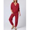 imageANRABESS Women 2 Piece Lounge Sets 2025 Fall Outfits Casual Waffle Knit Cardigan Sweater Pant Set Travel Airport ClothesRed