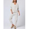 imageANRABESS Women 2 Piece Lounge Sets 2025 Fall Outfits Casual Waffle Knit Cardigan Sweater Pant Set Travel Airport ClothesWhite