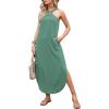 imageANRABESS Women Summer Halter Neck Sundress Sleeveless Split Side Casual Beach Travel Vacation Maxi Long Dress with PocketsGrass
