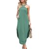 imageANRABESS Women Summer Halter Neck Sundress Sleeveless Split Side Casual Beach Travel Vacation Maxi Long Dress with PocketsGrass