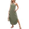 imageANRABESS Women Summer Halter Neck Sundress Sleeveless Split Side Casual Beach Travel Vacation Maxi Long Dress with PocketsOlive
