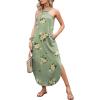 imageANRABESS Women Summer Halter Neck Sundress Sleeveless Split Side Casual Beach Travel Vacation Maxi Long Dress with PocketsPrint Olive