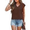 imageANRABESS Women Tops Cap Sleeve Textured Dressy Casual V Neck Shirts 2025 Summer Business Work Blouses OutfitsBrown