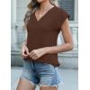 imageANRABESS Women Tops Cap Sleeve Textured Dressy Casual V Neck Shirts 2025 Summer Business Work Blouses OutfitsBrown
