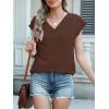 imageANRABESS Women Tops Cap Sleeve Textured Dressy Casual V Neck Shirts 2025 Summer Business Work Blouses OutfitsBrown