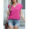 imageANRABESS Women Tops Cap Sleeve Textured Dressy Casual V Neck Shirts 2025 Summer Business Work Blouses OutfitsHot Pink
