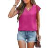 imageANRABESS Women Tops Cap Sleeve Textured Dressy Casual V Neck Shirts 2025 Summer Business Work Blouses OutfitsHot Pink