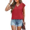 imageANRABESS Women Tops Cap Sleeve Textured Dressy Casual V Neck Shirts 2025 Summer Business Work Blouses OutfitsRed