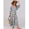 imageANRABESS Womens Boho Maxi Dresses 2025 Summer V Neck Puff Sleeve Floral Flowy Swing Casual Long DressBeige Teal Floral