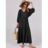 imageANRABESS Womens Boho Maxi Dresses 2025 Summer V Neck Puff Sleeve Floral Flowy Swing Casual Long DressBlack