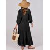 imageANRABESS Womens Boho Maxi Dresses 2025 Summer V Neck Puff Sleeve Floral Flowy Swing Casual Long DressBlack