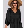imageANRABESS Womens Boho Maxi Dresses 2025 Summer V Neck Puff Sleeve Floral Flowy Swing Casual Long DressBlack