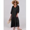 imageANRABESS Womens Boho Maxi Dresses 2025 Summer V Neck Puff Sleeve Floral Flowy Swing Casual Long DressBlack