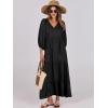 imageANRABESS Womens Boho Maxi Dresses 2025 Summer V Neck Puff Sleeve Floral Flowy Swing Casual Long DressBlack