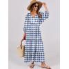 imageANRABESS Womens Boho Maxi Dresses 2025 Summer V Neck Puff Sleeve Floral Flowy Swing Casual Long DressBlue