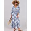 imageANRABESS Womens Boho Maxi Dresses 2025 Summer V Neck Puff Sleeve Floral Flowy Swing Casual Long DressBlue Khaki
