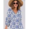 imageANRABESS Womens Boho Maxi Dresses 2025 Summer V Neck Puff Sleeve Floral Flowy Swing Casual Long DressBlue Khaki