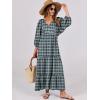imageANRABESS Womens Boho Maxi Dresses 2025 Summer V Neck Puff Sleeve Floral Flowy Swing Casual Long DressDark Green