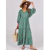 imageANRABESS Womens Boho Maxi Dresses 2025 Summer V Neck Puff Sleeve Floral Flowy Swing Casual Long DressGreen