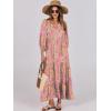 imageANRABESS Womens Boho Maxi Dresses 2025 Summer V Neck Puff Sleeve Floral Flowy Swing Casual Long DressGreygreen Pink Floral
