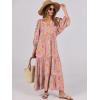 imageANRABESS Womens Boho Maxi Dresses 2025 Summer V Neck Puff Sleeve Floral Flowy Swing Casual Long DressGreygreen Pink Floral