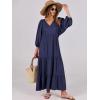 imageANRABESS Womens Boho Maxi Dresses 2025 Summer V Neck Puff Sleeve Floral Flowy Swing Casual Long DressNavy Blue