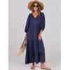 imageANRABESS Womens Boho Maxi Dresses 2025 Summer V Neck Puff Sleeve Floral Flowy Swing Casual Long DressNavy Blue