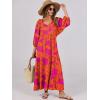imageANRABESS Womens Boho Maxi Dresses 2025 Summer V Neck Puff Sleeve Floral Flowy Swing Casual Long DressOrange Rose Floral