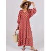 imageANRABESS Womens Boho Maxi Dresses 2025 Summer V Neck Puff Sleeve Floral Flowy Swing Casual Long DressPink