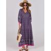 imageANRABESS Womens Boho Maxi Dresses 2025 Summer V Neck Puff Sleeve Floral Flowy Swing Casual Long DressPurple Floral