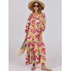 imageANRABESS Womens Boho Maxi Dresses 2025 Summer V Neck Puff Sleeve Floral Flowy Swing Casual Long DressPurple Orange Floral