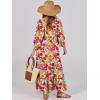 imageANRABESS Womens Boho Maxi Dresses 2025 Summer V Neck Puff Sleeve Floral Flowy Swing Casual Long DressPurple Orange Floral