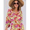 imageANRABESS Womens Boho Maxi Dresses 2025 Summer V Neck Puff Sleeve Floral Flowy Swing Casual Long DressPurple Orange Floral