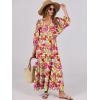 imageANRABESS Womens Boho Maxi Dresses 2025 Summer V Neck Puff Sleeve Floral Flowy Swing Casual Long DressPurple Orange Floral
