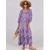 imageANRABESS Womens Boho Maxi Dresses 2025 Summer V Neck Puff Sleeve Floral Flowy Swing Casual Long DressPurple Pink Floral