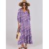 imageANRABESS Womens Boho Maxi Dresses 2025 Summer V Neck Puff Sleeve Floral Flowy Swing Casual Long DressPurple Pink Floral