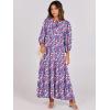 imageANRABESS Womens Boho Maxi Dresses 2025 Summer V Neck Puff Sleeve Floral Flowy Swing Casual Long DressPurple Pink Floral