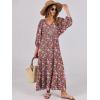 imageANRABESS Womens Boho Maxi Dresses 2025 Summer V Neck Puff Sleeve Floral Flowy Swing Casual Long DressRed
