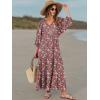 imageANRABESS Womens Boho Maxi Dresses 2025 Summer V Neck Puff Sleeve Floral Flowy Swing Casual Long DressRed