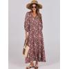 imageANRABESS Womens Boho Maxi Dresses 2025 Summer V Neck Puff Sleeve Floral Flowy Swing Casual Long DressRed
