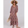 imageANRABESS Womens Boho Maxi Dresses 2025 Summer V Neck Puff Sleeve Floral Flowy Swing Casual Long DressRed