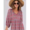 imageANRABESS Womens Boho Maxi Dresses 2025 Summer V Neck Puff Sleeve Floral Flowy Swing Casual Long DressRed Blue