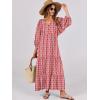 imageANRABESS Womens Boho Maxi Dresses 2025 Summer V Neck Puff Sleeve Floral Flowy Swing Casual Long DressRed Floral