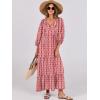 imageANRABESS Womens Boho Maxi Dresses 2025 Summer V Neck Puff Sleeve Floral Flowy Swing Casual Long DressRed Floral
