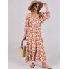 imageANRABESS Womens Boho Maxi Dresses 2025 Summer V Neck Puff Sleeve Floral Flowy Swing Casual Long DressRed Floral Yellow