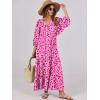 imageANRABESS Womens Boho Maxi Dresses 2025 Summer V Neck Puff Sleeve Floral Flowy Swing Casual Long DressRose Red Floral